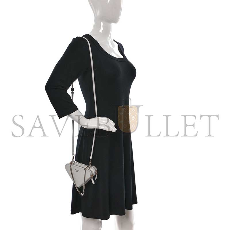 Pra*a saffiano shearling triangle mini pouch white 1nr015 (15*10cm)